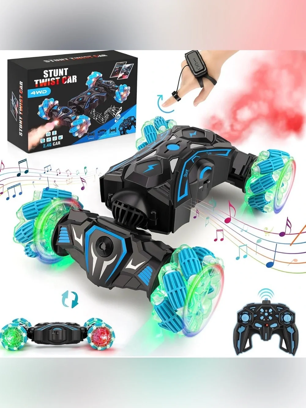 360° Rotating 4WD Twist Cars with Light Music & Spray Remote & Hand Control